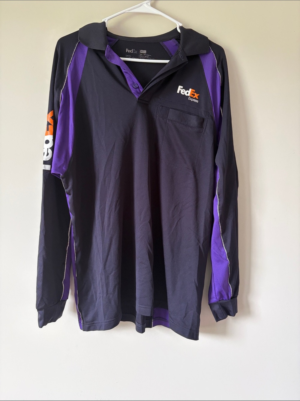 FedEx Black and Purple Polo Shirt Long Sleeve Size Large